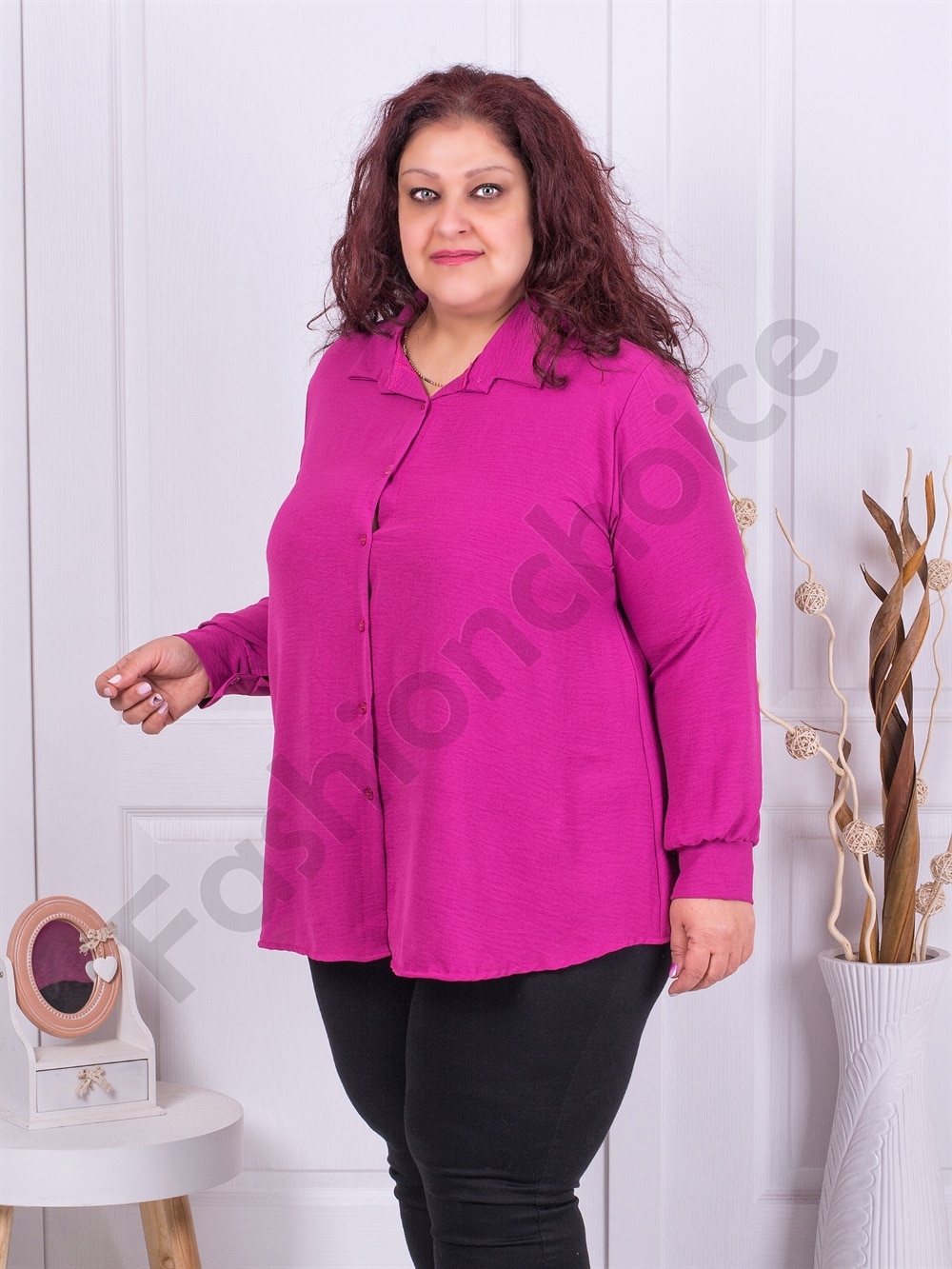 Camasa maxi cu guler la baza gatului-magenta cod 211469-4