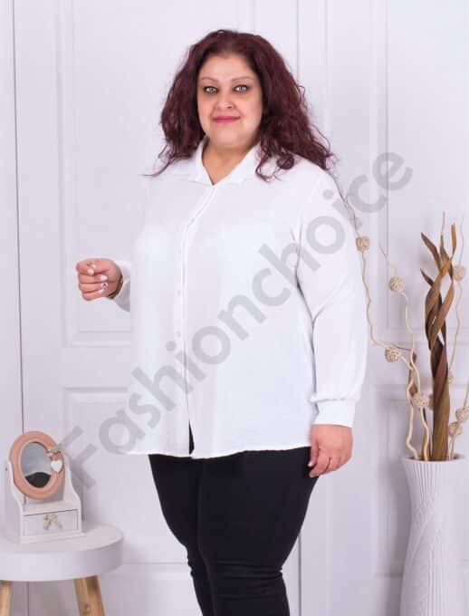 Camasa maxi cu guler la baza gatului-alb cod 211469-3