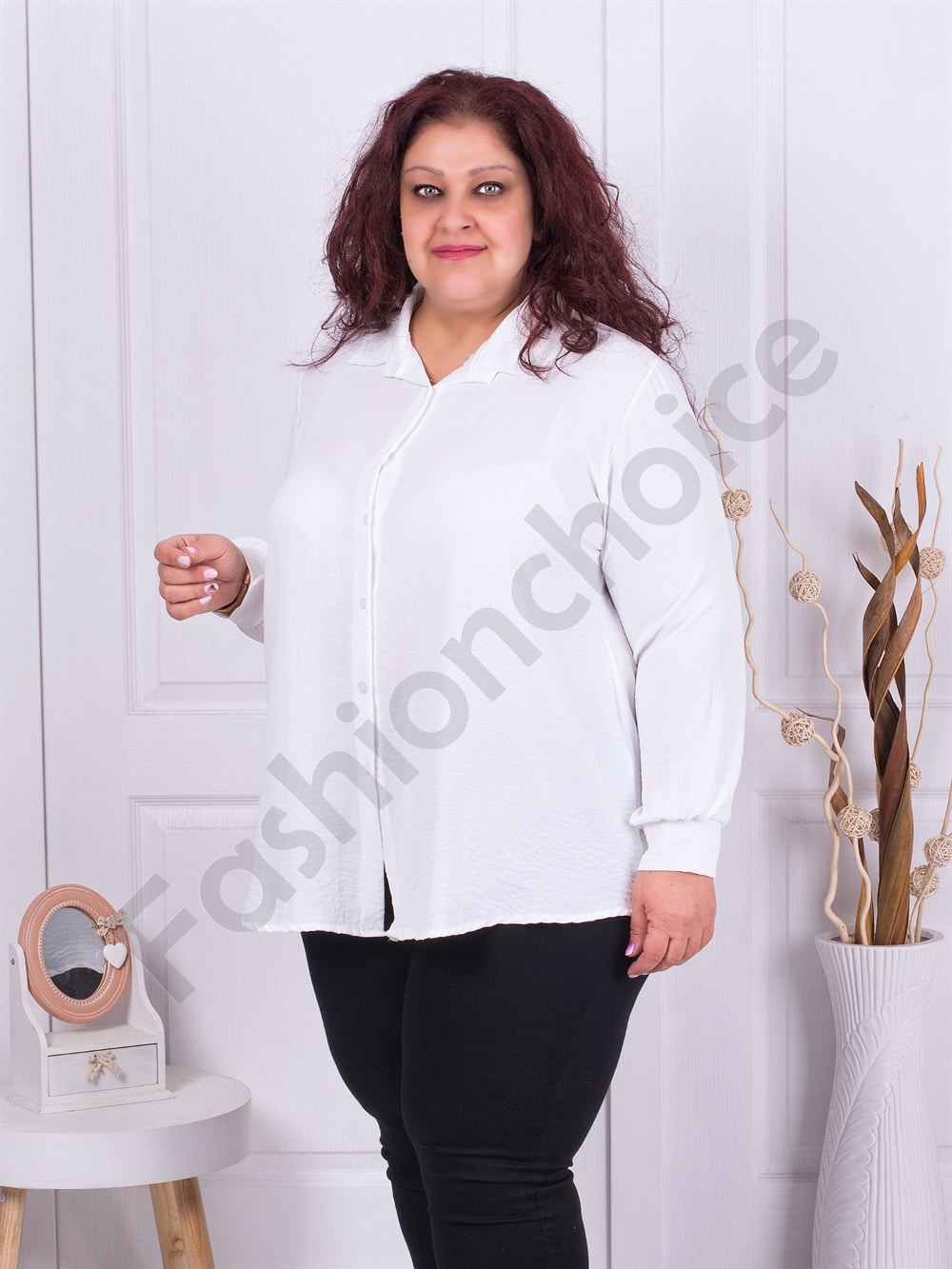 Camasa maxi cu guler la baza gatului-alb cod 211469-3