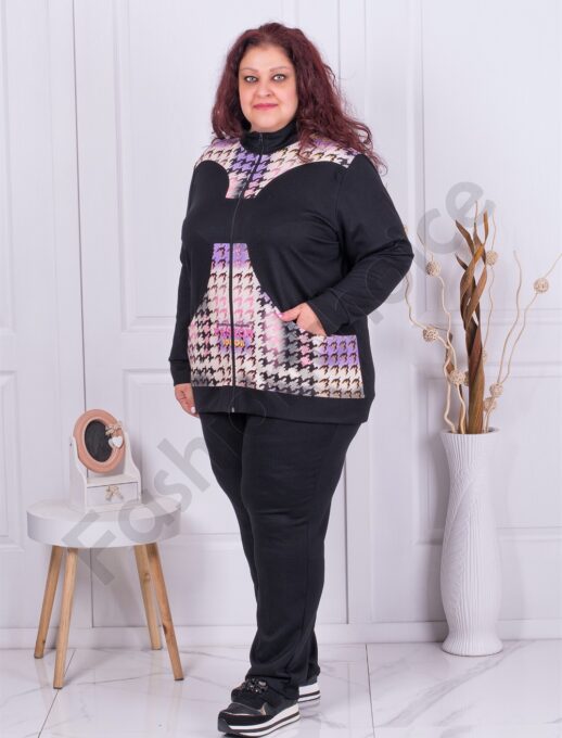 Compleu maxi cu imprimeu colorate Houndstooth-cod 22039-1