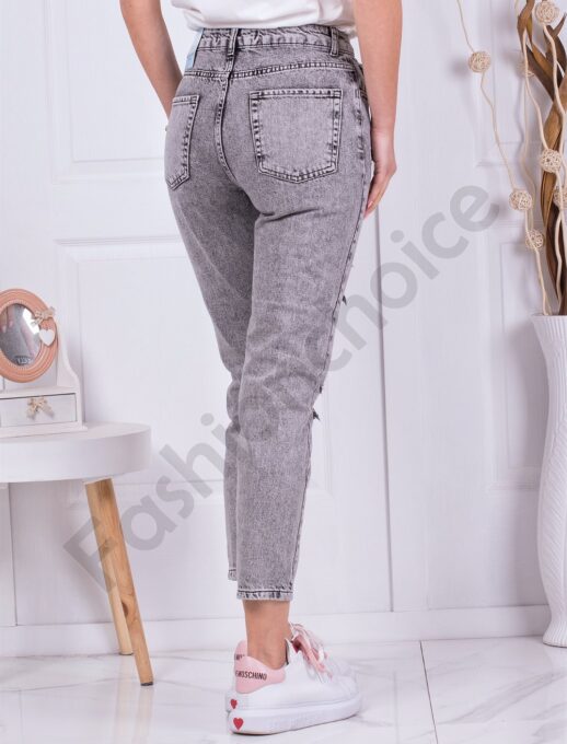 Blugi de dama cu efect rupt si inscriptii-gri cod 1787