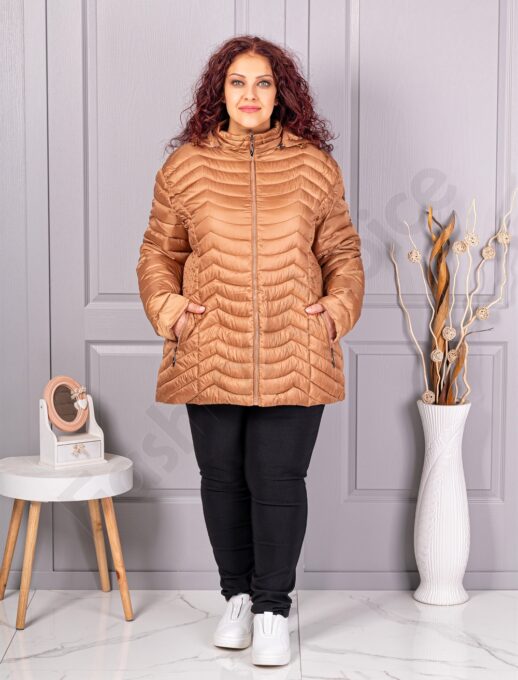 Geaca pentru dama super maxi cu gluga-camel cod 2328-2