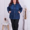 Jacheta maxi din denim cu gluga si decoratie din pietricele-albastru cod 8184-1