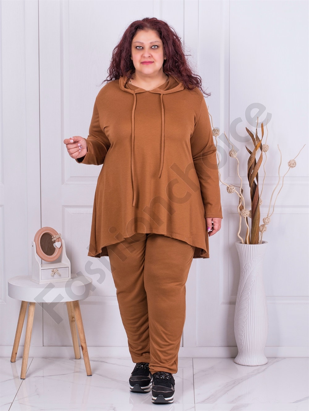 Compleu maxi din doua piese cu gluga-camel cod 23629-2
