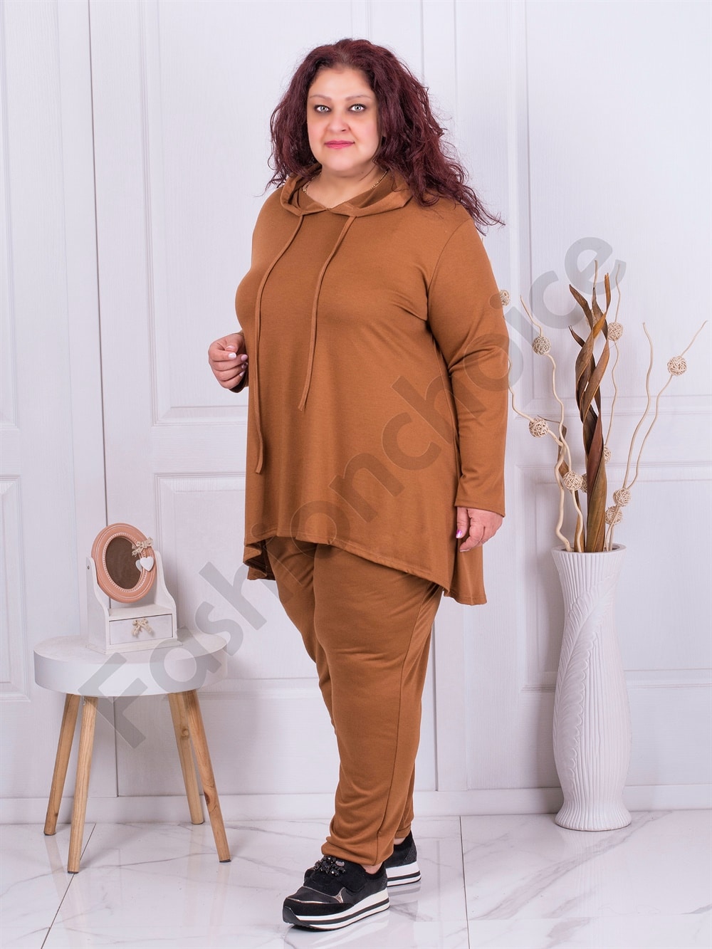 Compleu maxi din doua piese cu gluga-camel cod 23629-2