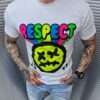 Tricou alb pentru barbati cu inscris Respect cod 6601-1