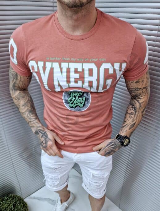 Tricou barbati cu inscris Synergy-piersica cod 9537-3