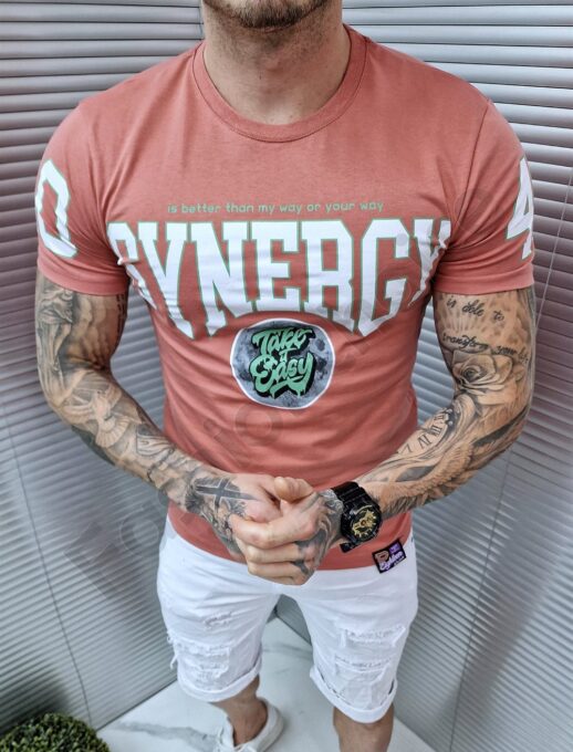 Tricou barbati cu inscris Synergy-piersica cod 9537-3