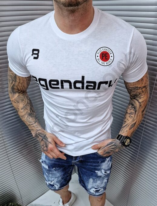 Tricou barbati cu inscris Legendary-alb cod 9503-1