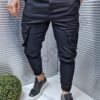 Pantalon sport cu buzunare cargo in parti-negru cod 229101
