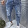 Blugi albastri pentru barbati cu efect prespalat cod 7998