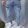 Blugi jogger cu buzunare cargo-albastru deschis cod 9767