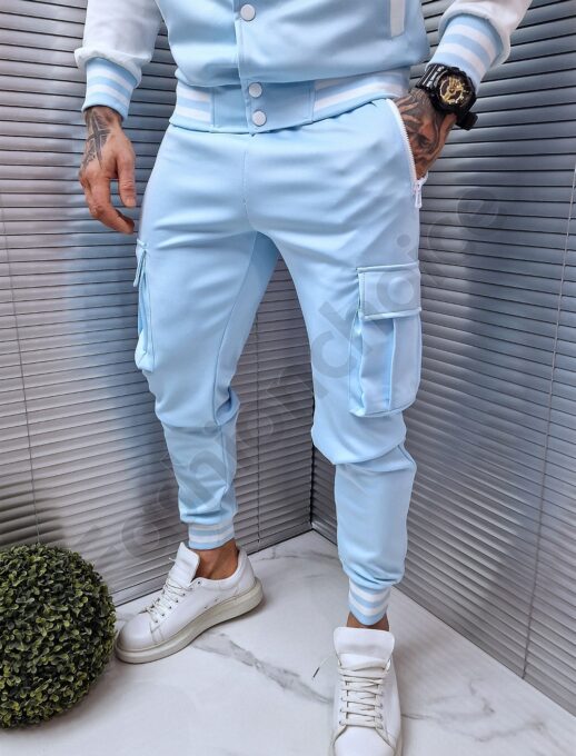 Compleu sport pentru barbati cu geaca baseball-albastru deschis cod 56-2