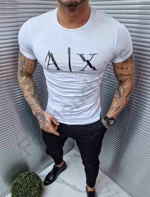 Tricou barbati cu inscris cauciucat A/X-alb cod 231262-5