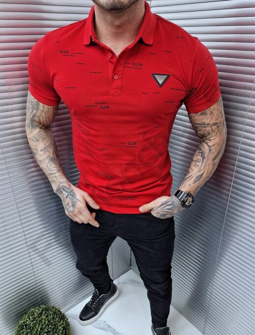 Bluza barbati cu guler si inscriptii Icon-rosu cod 238-1