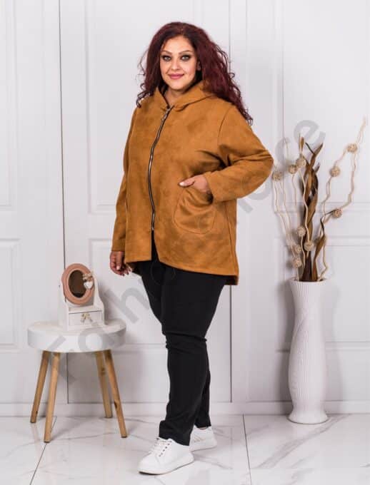 Jacheta maxi din nubuc eco-camel cod 8216-1