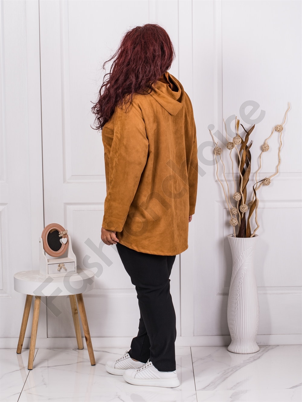 Jacheta maxi din nubuc eco-camel cod 8216-1