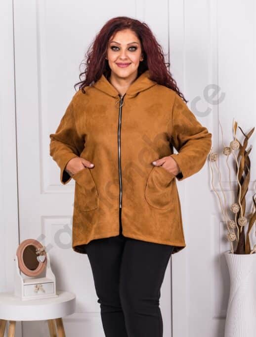 Jacheta maxi din nubuc eco-camel cod 8216-1