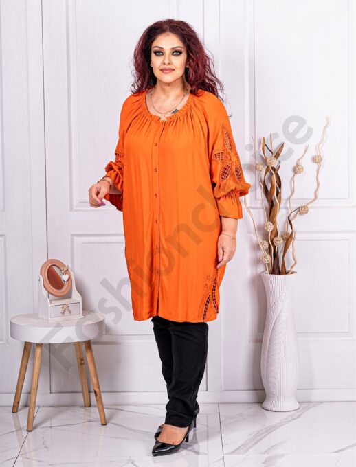 Camasa tip tunica maxi cu aplicatii interesante-orange cod 243-1
