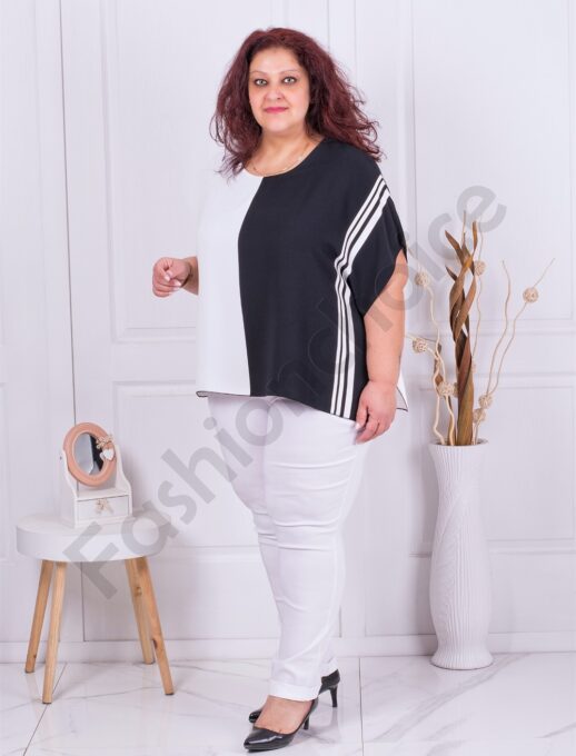 Bluza maxi cu imprimeu alb/negru cod 6082