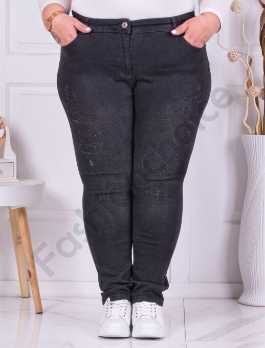Blugi maxi cu decoratie din pietricele discrete-negru cod 729