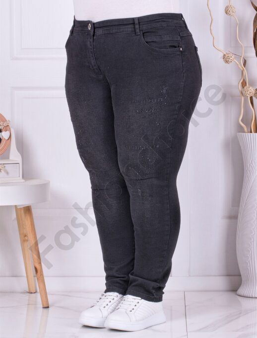 Blugi maxi cu decoratie din pietricele discrete-negru cod 729
