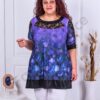 Tunica maxi cu imprimeu maci si accente din dantela-mov cod 231315