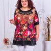 Tunica maxi cu imprimeu maci si accente din dantela-fucsia cod 231315-1