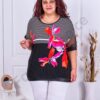 Bluza maxi cu imprimeu floral orhidee si dungi-negru cod 1356-1