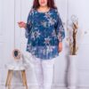 Tunica eleganta maxi din sifon cu crini-albastru cod 23222