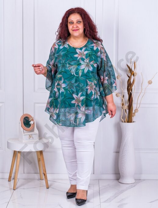 Tunica eleganta maxi din sifon cu crini-verde cod 23222-1