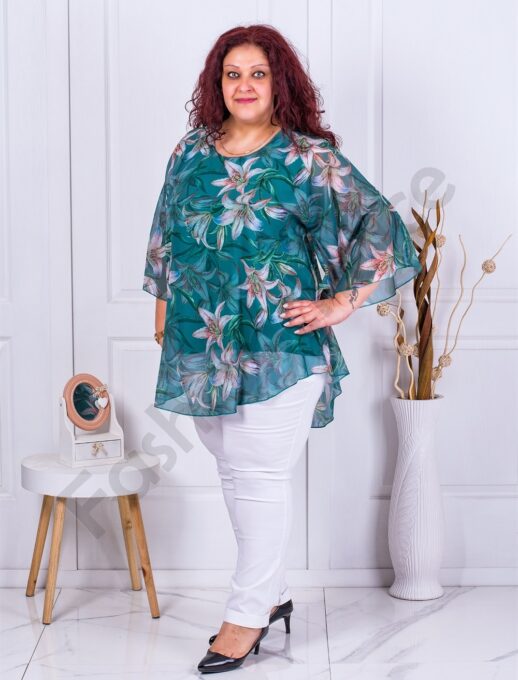 Tunica eleganta maxi din sifon cu crini-verde cod 23222-1