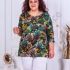 Bluza maxi cu print frunze colorate-verde cod 23223