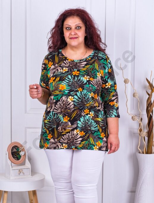 Bluza maxi cu print frunze colorate-verde cod 23223
