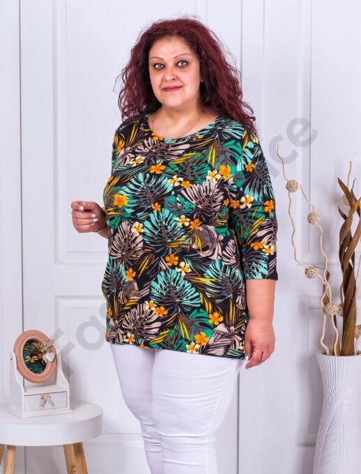 Bluza maxi cu print frunze colorate-verde cod 23223