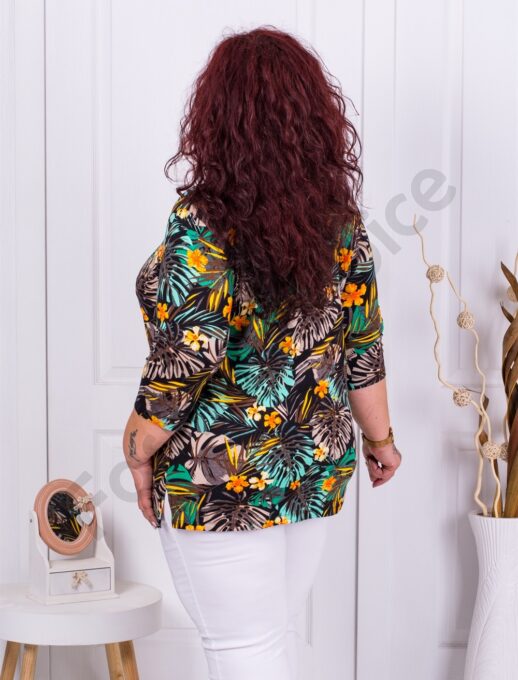 Bluza maxi cu print frunze colorate-verde cod 23223
