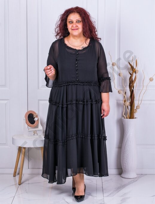 Rochie eleganta maxi din tull cu volane-negru cod 7497