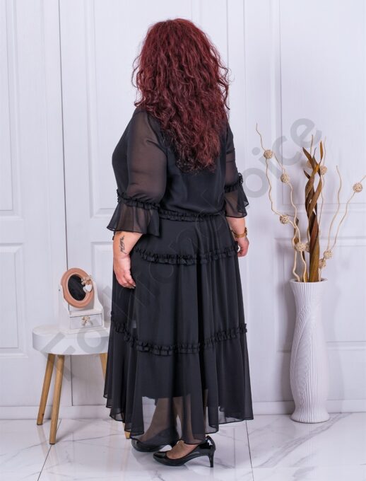 Rochie eleganta maxi din tull cu volane-negru cod 7497