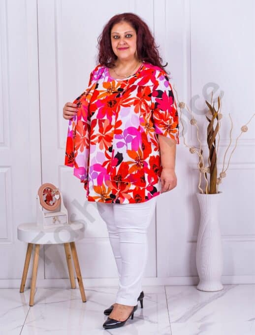 Tunica eleganta maxi in combinatie cu sifon-coral cod 23014