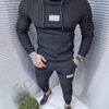 Compleu sport din material in relief cu gluga-negru cod 1853