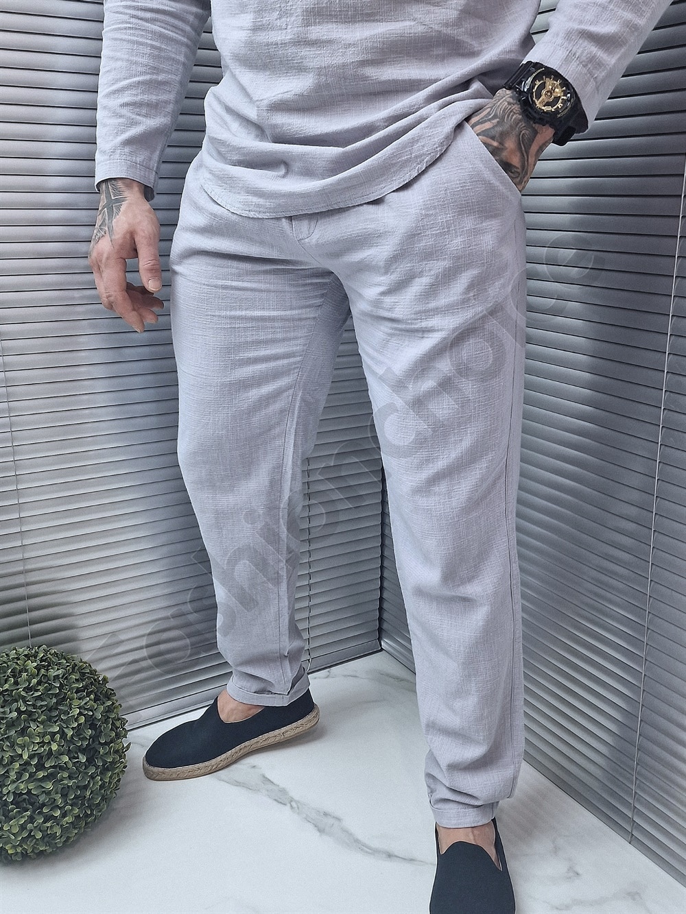 Compleu sport-elegant din bumbac cu nasturi-gri cod 9456-2