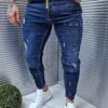 Blugi barbati Skinny Fit cu efect stropit galben/34-44/-albastru inchis cod 392