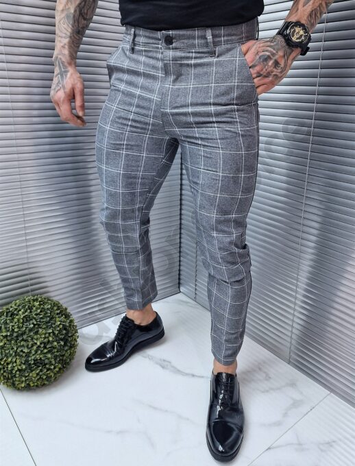 Pantalon elegant in carouri mari-gri inchis cod 2305-2