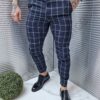 Pantalon elegant in carouri mari-albastru inchis cod 2305-3