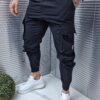 Pantalon sport din fas cu buzunare cargo in parti-negru cod 9760