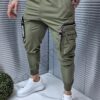 Pantalon sport din fas cu buzunare cargo DENIM KING-kaki cod 9806-1