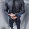 Geaca pentru barbati din piele eco cu accente colorate-negru cod 88585