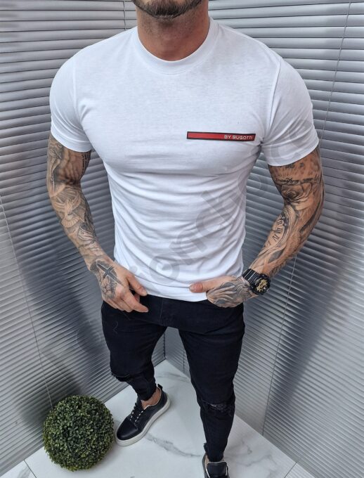 Tricou barbati cu aplicatie cauciucat By Bugotti-alb cod 1270-1