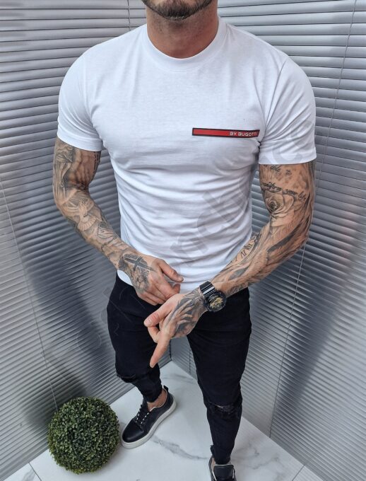 Tricou barbati cu aplicatie cauciucat By Bugotti-alb cod 1270-1