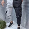 Pantalon in doua culori cu buzunare cargo-negru/gri cod 9802